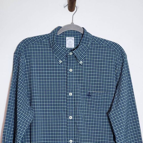 Brooks Brothers Green and Blue Plaid Button Down Dress Shirt Size Large - Picture 2 of 8